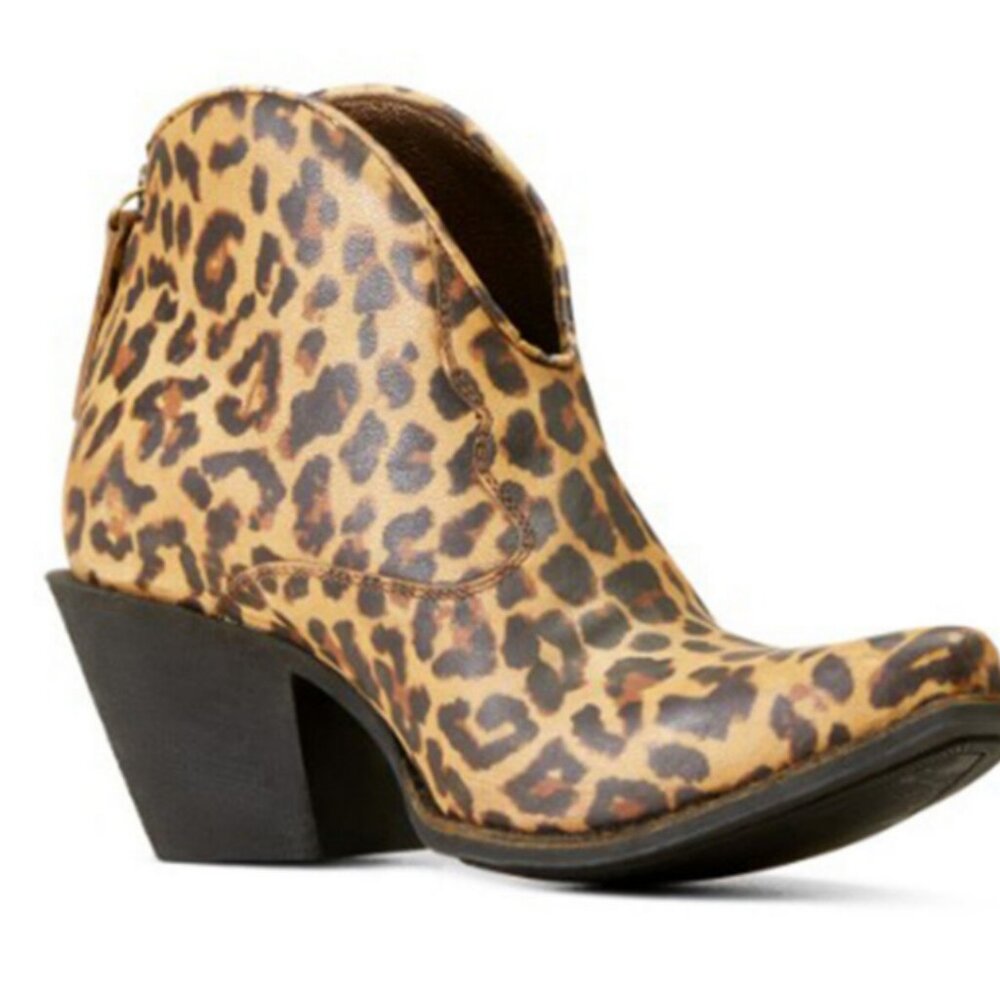 Ariat Layla Distressed Leopard Leather Western Boots Booties - Picture 2 of 7